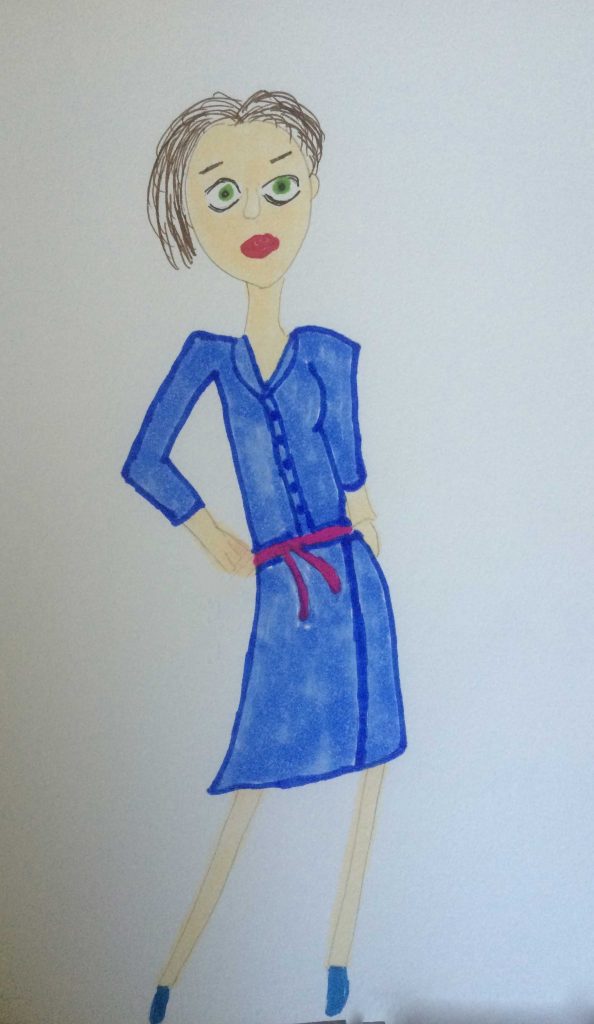 Original Felt Drawing – Lady in Blue Dress