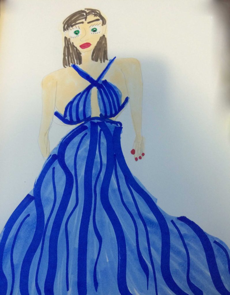 Original Felt Drawing – Beautiful Blue Dress